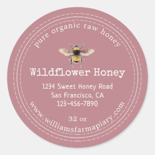 Honey Jar Label Honeybee Apiary Dusty Rose