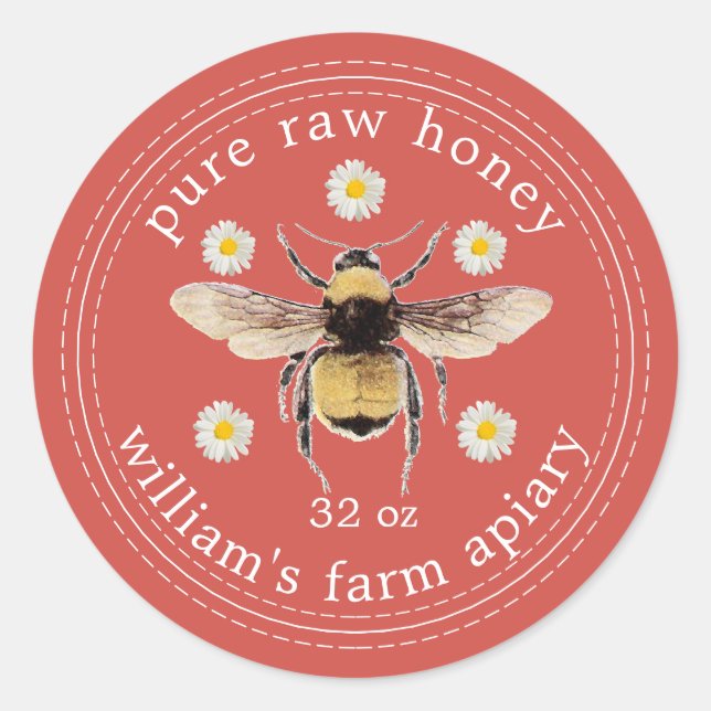 Honey Jar Label Honeybee Apiary Fall Red (Front)