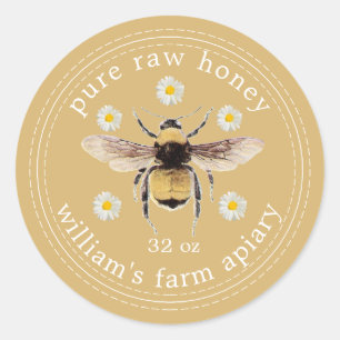 Honey Jar Label Honeybee Apiary Fall Yellow