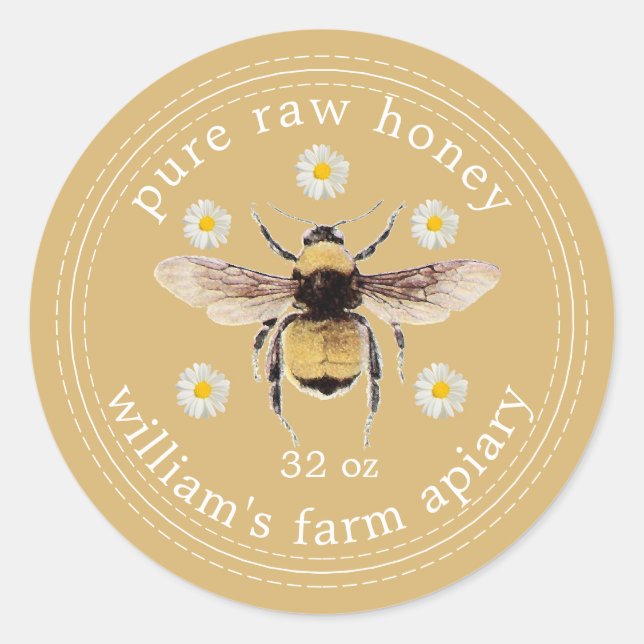 Honey Jar Label Honeybee Apiary Fall Yellow (Front)