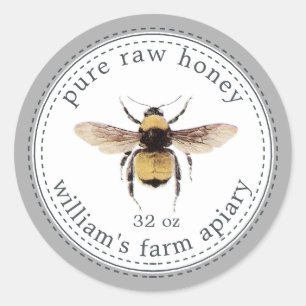 Honey Jar Label Honeybee Apiary Grey