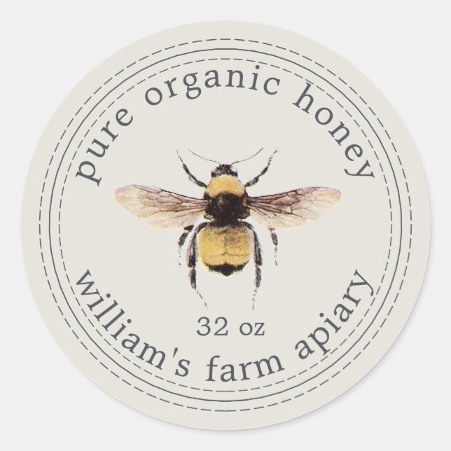 Honey Jar Label Honeybee Apiary Grey (Front)