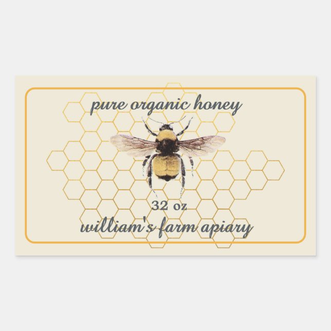 Honey Jar Label Honeybee Apiary Honeycomb Antique  (Front)