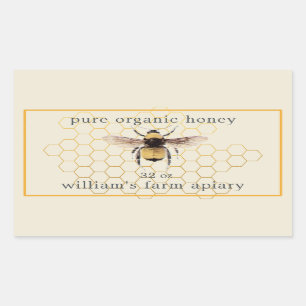 Honey Jar Label Honeybee Apiary Honeycomb Antique 