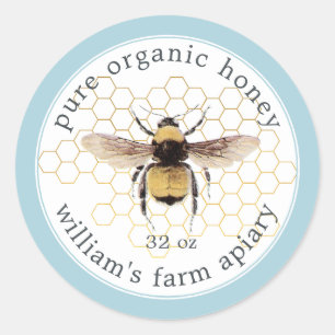 Honey Jar Label Honeybee Apiary Honeycomb Blue
