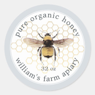 Honey Jar Label Honeybee Apiary Honeycomb Blue