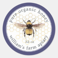 Honey Jar Label Honeybee Apiary Honeycomb Blue
