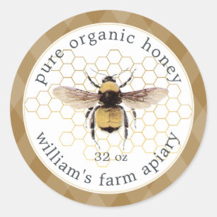 Honey Jar Label Honeybee Apiary Honeycomb Gold
