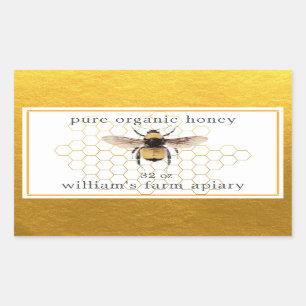 Honey Jar Label Honeybee Apiary Honeycomb Gold