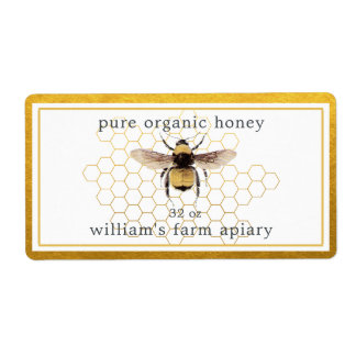Honey Jar Label Honeybee Apiary Honeycomb Gold