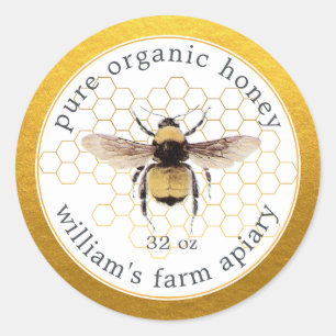 Honey Jar Label Honeybee Apiary Honeycomb Gold