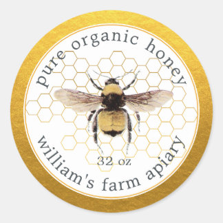 Honey Jar Label Honeybee Apiary Honeycomb Gold