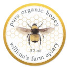 Honey Jar Label Honeybee Apiary Honeycomb Gold