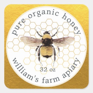 Honey Jar Label Honeybee Apiary Honeycomb Gold