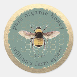 Honey Jar Label Honeybee Apiary Honeycomb Gold