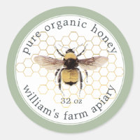 Honey Jar Label Honeybee Apiary Honeycomb Green