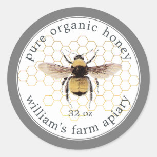 Honey Jar Label Honeybee Apiary Honeycomb Grey
