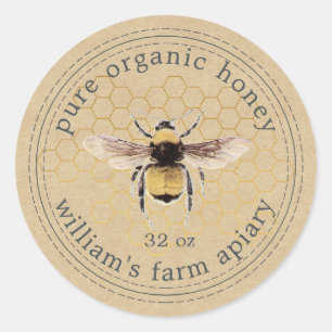Honey Jar Label Honeybee Apiary Honeycomb Kraft