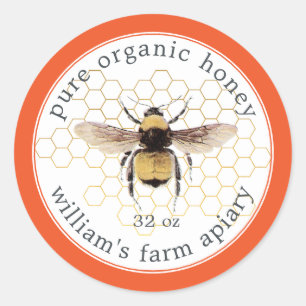 Honey Jar Label Honeybee Apiary Honeycomb Orange