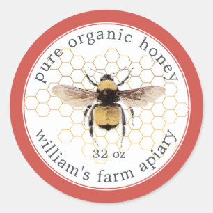 Honey Jar Label Honeybee Apiary Honeycomb Red