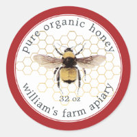 Honey Jar Label Honeybee Apiary Honeycomb Red