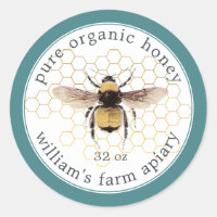 Honey Jar Label Honeybee Apiary Honeycomb Teal