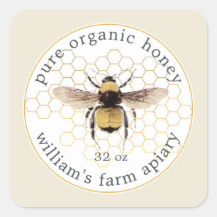 Honey Jar Label Honeybee Apiary Honeycomb White