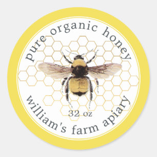 Honey Jar Label Honeybee Apiary Honeycomb Yellow