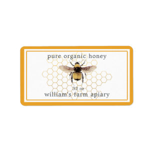 Honey Jar Label Honeybee Apiary Honeycomb Yellow