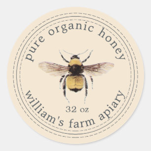 Honey Jar Label Honeybee Apiary Ivory