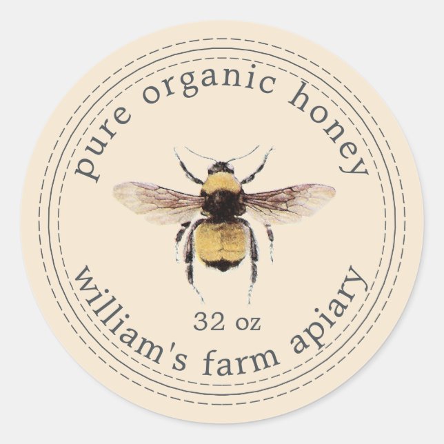 Honey Jar Label Honeybee Apiary Ivory (Front)