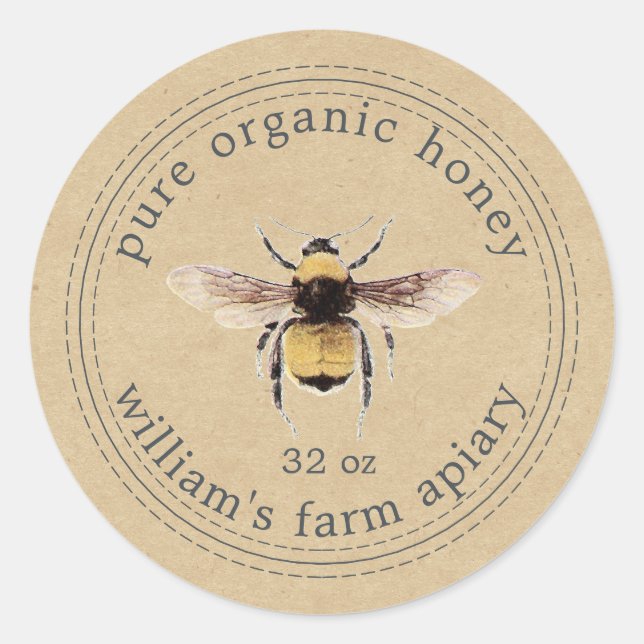 Honey Jar Label Honeybee Apiary Kraft Paper (Front)
