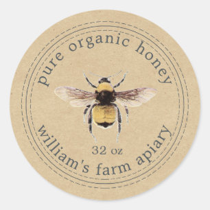 Honey Jar Label Honeybee Apiary Kraft Paper