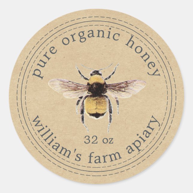 Honey Jar Label Honeybee Apiary Kraft Paper (Front)