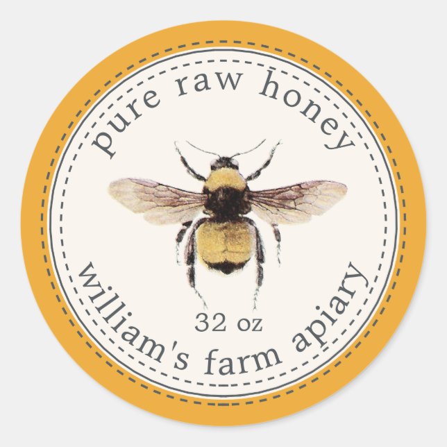 Honey Jar Label Honeybee Apiary Mellow Yellow (Front)