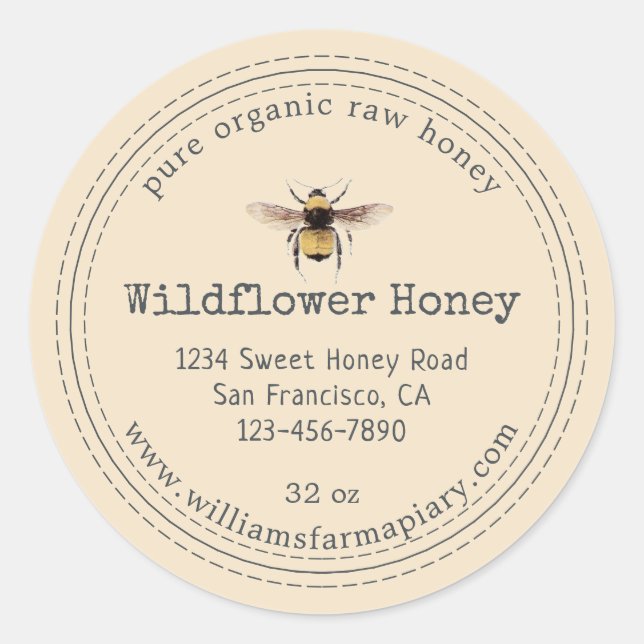 Honey Jar Label Honeybee Apiary Off-White (Front)