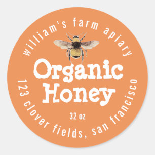 Honey Jar Label Honeybee Apiary Orange