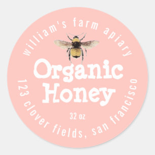 Honey Jar Label Honeybee Apiary Pastel Pink