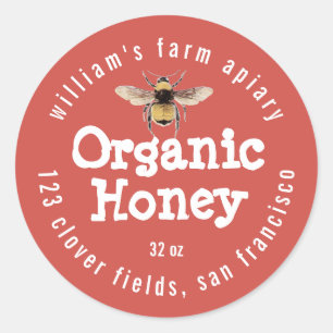 Honey Jar Label Honeybee Apiary Red