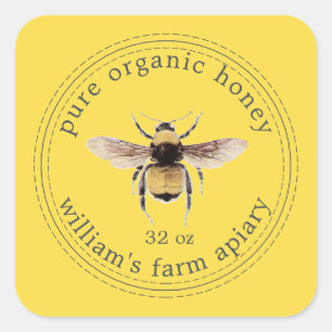 Honey Jar Label Honeybee Apiary Yellow