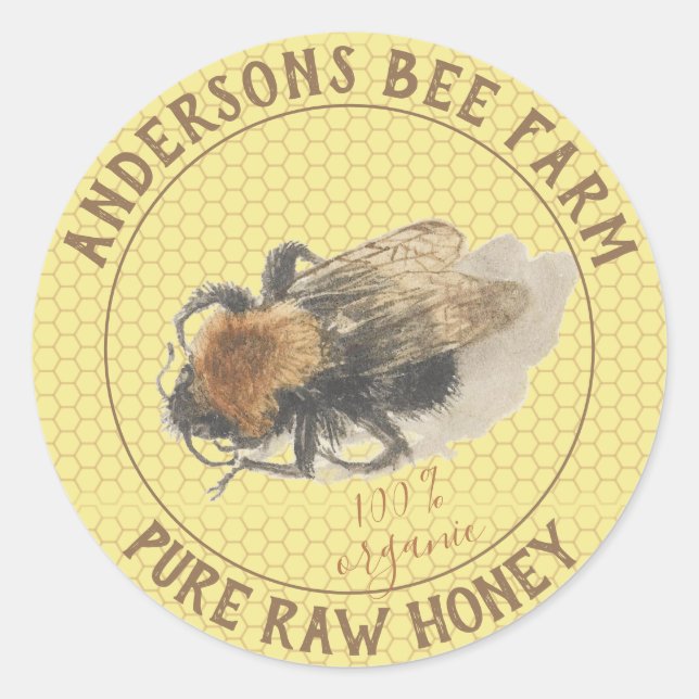 Honey Jar Label |  Vintage Honeybee & Honeycomb (Front)