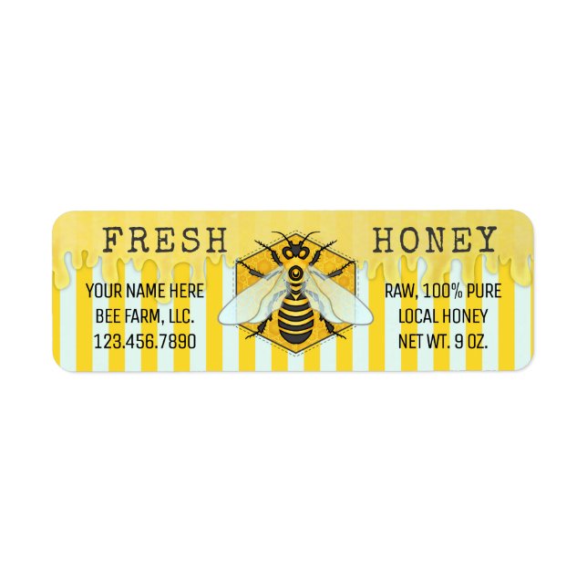 Honey Jar Labels | Honeybee Honeycomb Apiary Bees (Front)