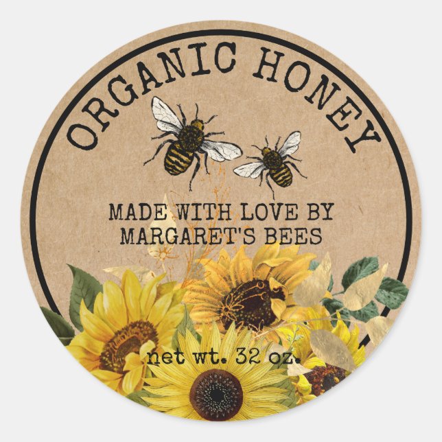 Honey Jar Labels Honeybee Honeycomb Bee Apiary (Front)