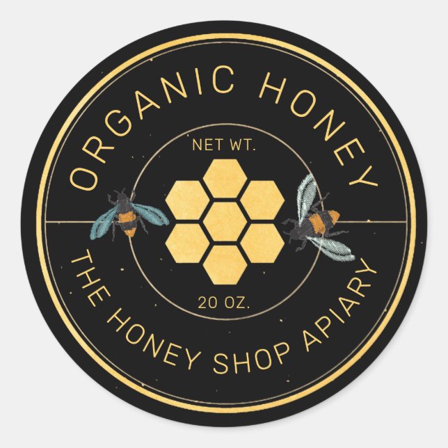 Honey Jar Labels | Honeybee Honeycomb Bee Apiary (Front)