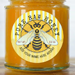 Honey Jar Labels | Honeybee Honeycomb Bee Apiary<br><div class="desc">These bee-autiful personalized beekeeper round sticker labels are perfect for jars of honey or other honey products. They feature original bee artwork with a honeycomb and stripe pattern, along with dripping honey along the bottom edge. Use the easy templates to add your own text. The sample shows the words "PURE...</div>