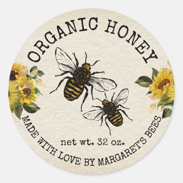 Honey Jar Labels Honeybee Honeycomb Bee Apiary (Front)