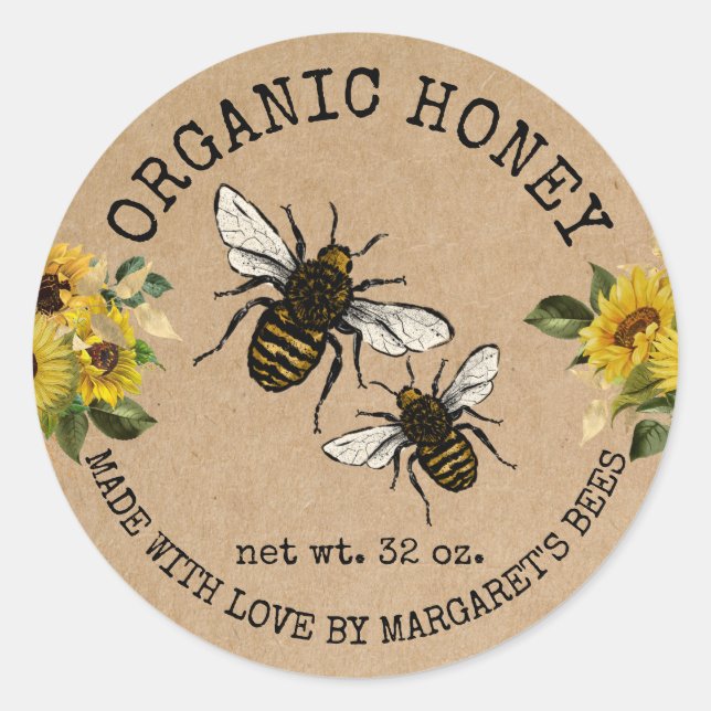 Honey Jar Labels Honeybee Honeycomb Bee Apiary (Front)