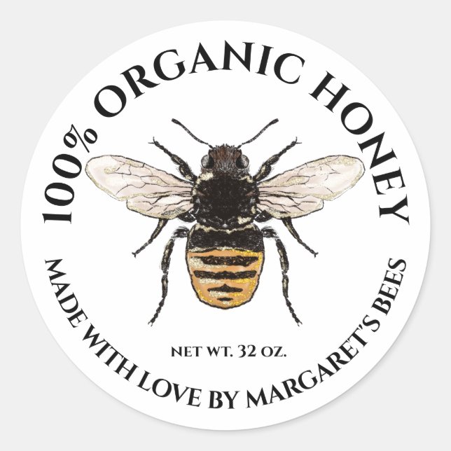 Honey Jar Labels Honeybee Honeycomb Bee Product (Front)