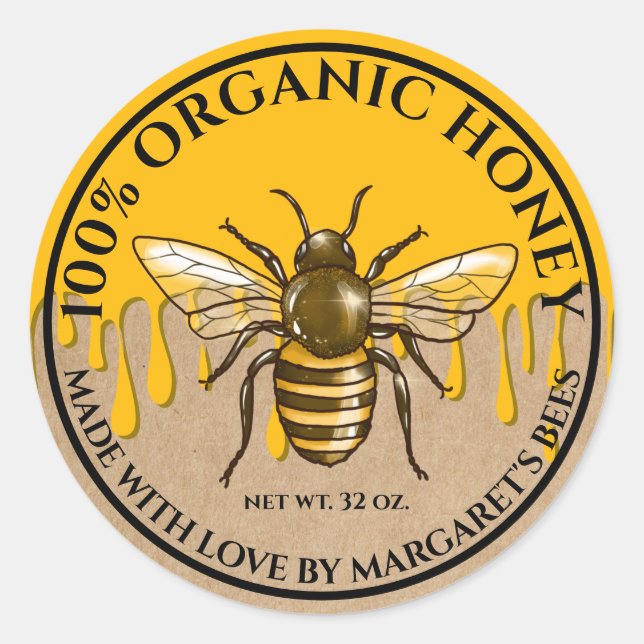 Honey Jar Labels Honeybee Honeycomb Bee Product (Front)