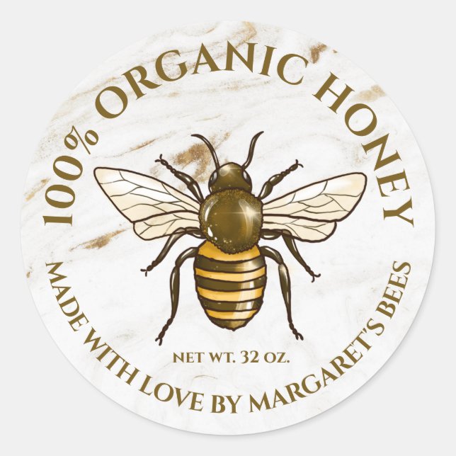Honey Jar Labels Honeybee Honeycomb Bee Product (Front)